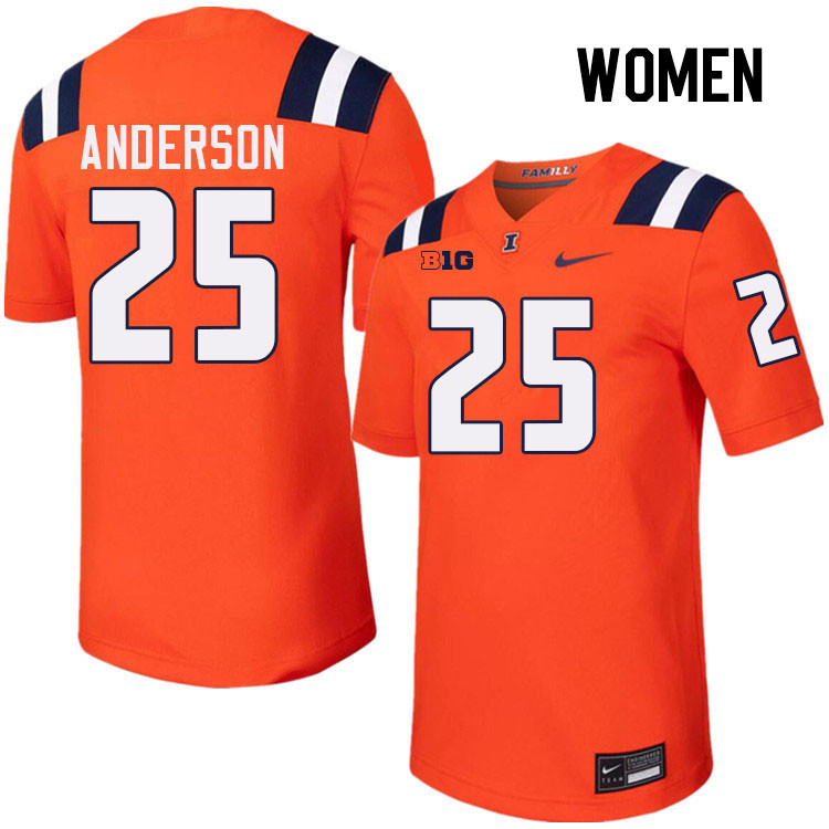 Women #25 Jordan Anderson Illinois Fighting Illini College Football Jerseys Stitched-Orange